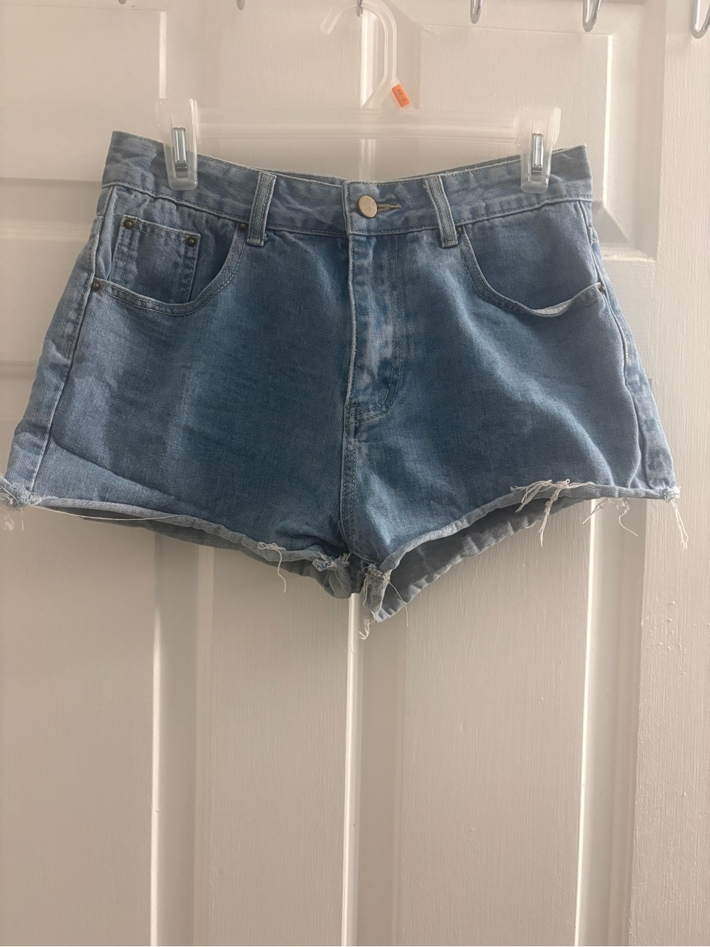 SHEIN Distressed High-Rise Denim Shorts - Medium Blue